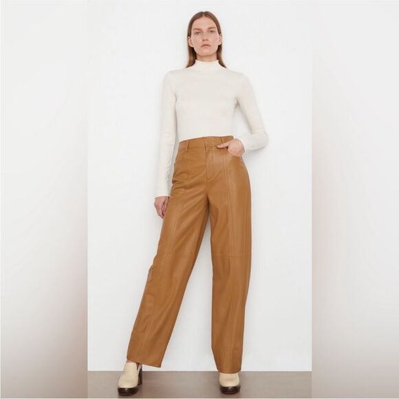Vince $1250 Leather Seamfront Trousers/Pants in Camel - Picture 5 of 9